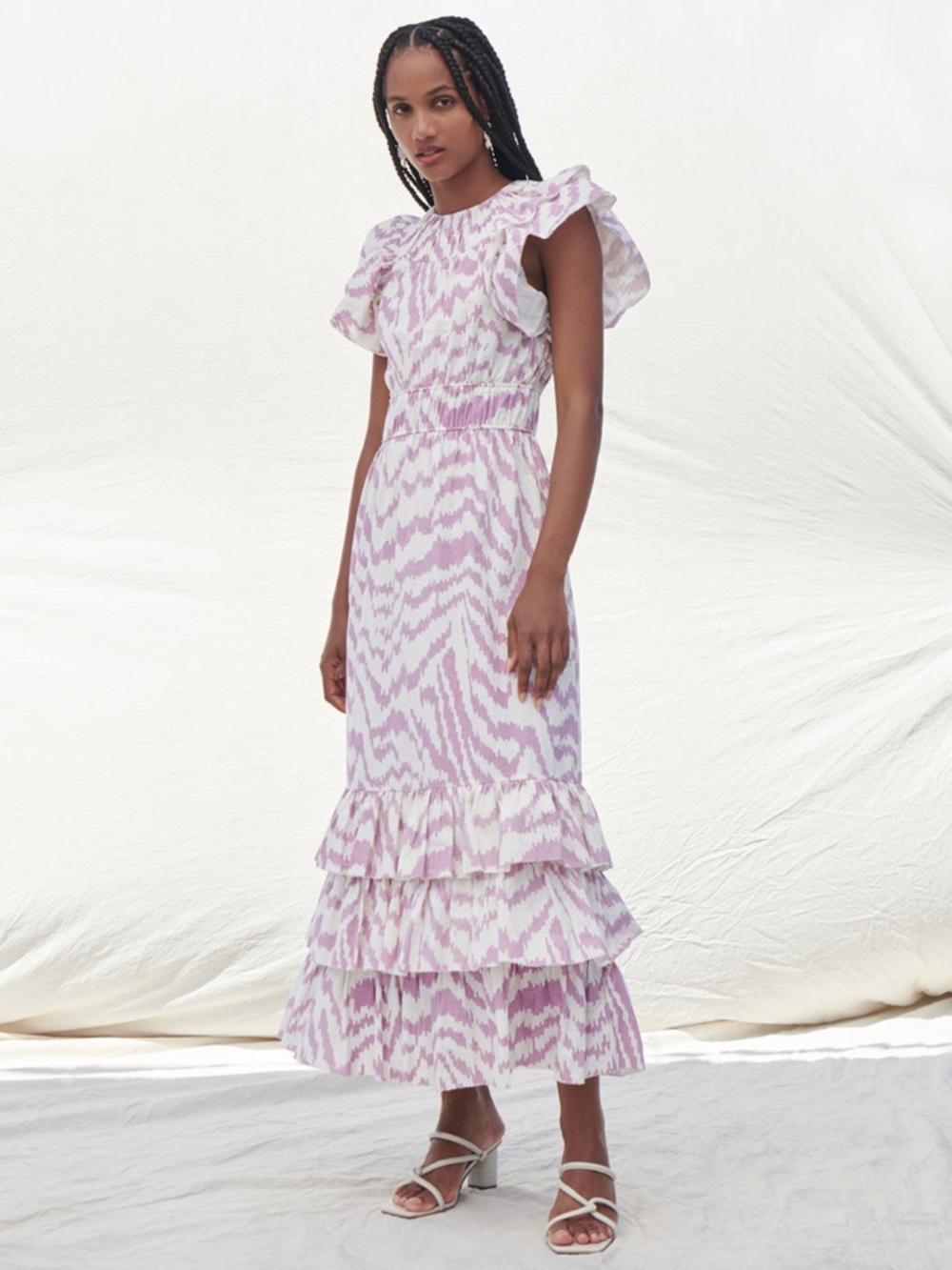 SAYLOR Ruffled-Tiered Maxi Zenith Lavender Dress Medium